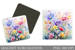 Flowers Square Magnet Design. Wildflowers Magnet Sublimation Product Image 1