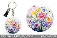 Flowers Round Keychain. Wildflowers Keychain Design Product Image 1