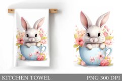 Bunny In Mug Kitchen Towel. Spring Bunny Kitchen Towel Product Image 1