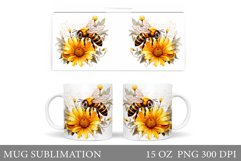 Bee Mug Sublimation. Bee Flowers Mug Design Product Image 1