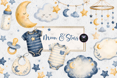 Moon &amp; Stars Baby Clipart Product Image 1