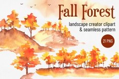 Fall Forest Landscape Creator. Watercolor clipart PNG Product Image 1