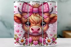 Baby Highland Cow Valentine's Day Tumbler Wrap Sublimation Product Image 1