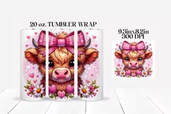 Baby Highland Cow Valentine's Day Tumbler Wrap Sublimation Product Image 2