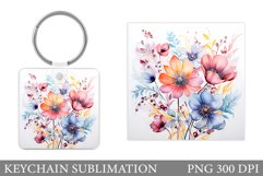 Flowers Square Keychain. Wildflowers Keychain Sublimation Product Image 1