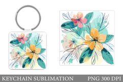 Flowers Keychain Design. Floral Keychain Sublimation Product Image 1