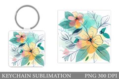 Flowers Keychain Sublimation. Flowers Square Keychain Design Product Image 1