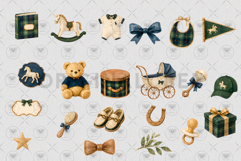 Polo Teddy Bear Baby Boy Watercolor Clipart Product Image 3