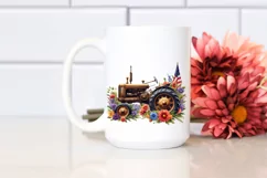 Vintage Tractor with Flowers and USA Flag Product Image 2