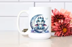 Baby Dragon Sitting on Moon | Sublimation Clipart Product Image 2