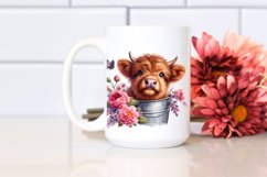 Cute Baby Highland Cow in Wood Bucket PNG Product Image 2