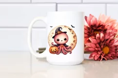 Retro Baby Octopus on Moon, PNG Product Image 2