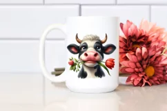 Watercolor Cow Portrait with Tulip Clipart Product Image 2
