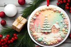 Christmas Scene Round Ornament Sublimation PNG Product Image 2