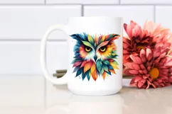 Abstract Vibrant Owl with Leaf Body PNG Product Image 2