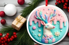 Pastel Christmas Deer with Melting Edges Round Sticker Product Image 2