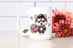 Baby Siberian Husky Flower Bouquet Clipart Product Image 2