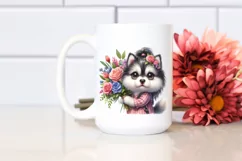 Baby Siberian Husky Flower Bouquet Clipart Product Image 2