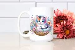 Watercolor Whimsical Colorful Baby Cat Clipart Product Image 2