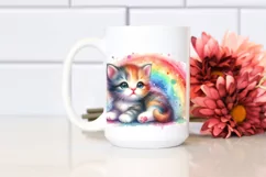 Watercolor Whimsical Colorful Baby Cat Clipart Product Image 2