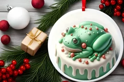 3D Christmas Frog Round Sticker Sublimation PNG Product Image 2