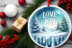 Round Winter Scene with Love and Joy Sublimation PNG Product Image 2