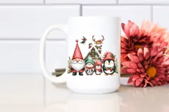 Cute Christmas Gnome, Santa, Penguin, Reindeer on a Roof PNG Product Image 2