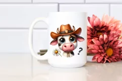 Watercolor Cow with Hat and Daisy Clipart Product Image 2