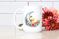 Vibrant Watercolor Whimsical Duck Sleeping on the Moon Product Image 2