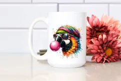 Quirky Colorful Parrot Blowing Chewing Gum | Clipart Product Image 2