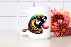 Quirky Colorful Parrot Blowing Chewing Gum | Clipart Product Image 2