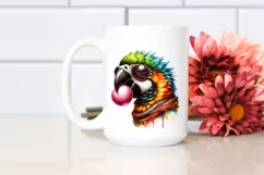 Quirky Colorful Parrot Blowing Chewing Gum | Clipart Product Image 2