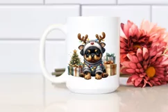Watercolor Rottweiler with Reindeer Horns between Gift Boxes Product Image 2