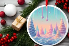 Round Winter Scene Ornament Sublimation PNG Product Image 2