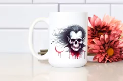 Washed Watercolor Style Halloween Vampire Skull with Hair Product Image 2