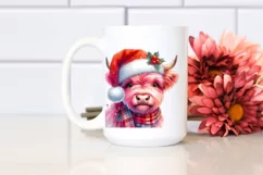 Pink Highland Cow with Santa Hat, PNG Product Image 1