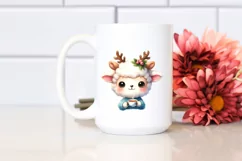 Watercolor Lamb with Reindeer Horns PNG Product Image 2
