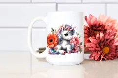 Cute Baby Unicorn with Gerbera Clipart Product Image 2
