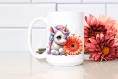 Cute Baby Unicorn with Gerbera Clipart Product Image 2