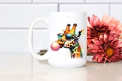Quirky Colorful Giraffe Blowing Chewing Gum | Clipart Product Image 2
