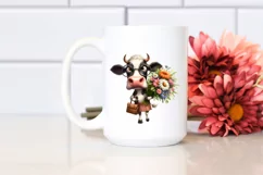Confused Cow with Flower Bouquet | Sublimation Clipart Product Image 2