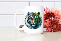 Abstract Vibrant Tiger with Leaf Body PNG Product Image 2