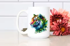 Abstract Vibrant Tiger with Leaf Body PNG Product Image 2