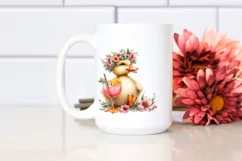 Watercolor Young Duck With Flower Wreath Product Image 2