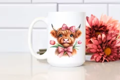 Shy Highland Cow with Tulip and Rose | Sublimation | Clipart Product Image 2