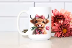 Shy Highland Cow with Tulip and Rose | Sublimation | Clipart Product Image 2