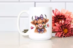 Shy Highland Cow with Tulip and Rose | Sublimation | Clipart Product Image 2