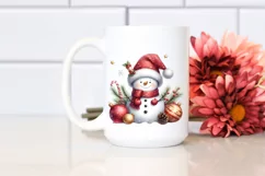 Cute Snowman in Winter Scenery with Christmas Ornaments PNG Product Image 2