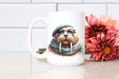 Funny Cute Walrus Portrait with Scarf | Clipart Product Image 2