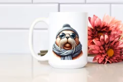 Funny Cute Walrus Portrait with Scarf | Clipart Product Image 2